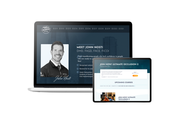 website in modern age webpage of john nosti showing on his picture on a laptop and a tablet