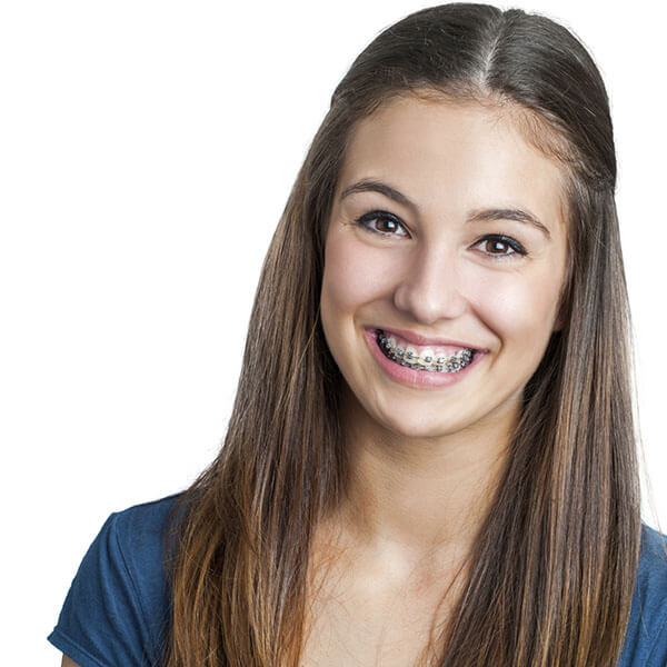 Restore your smile with our periodontal therapy treatment A young lady with long hair and wearing braces
