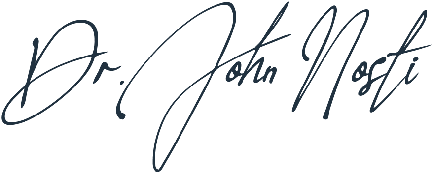 The Signature Signature of Dr. Nosti printed on a black background